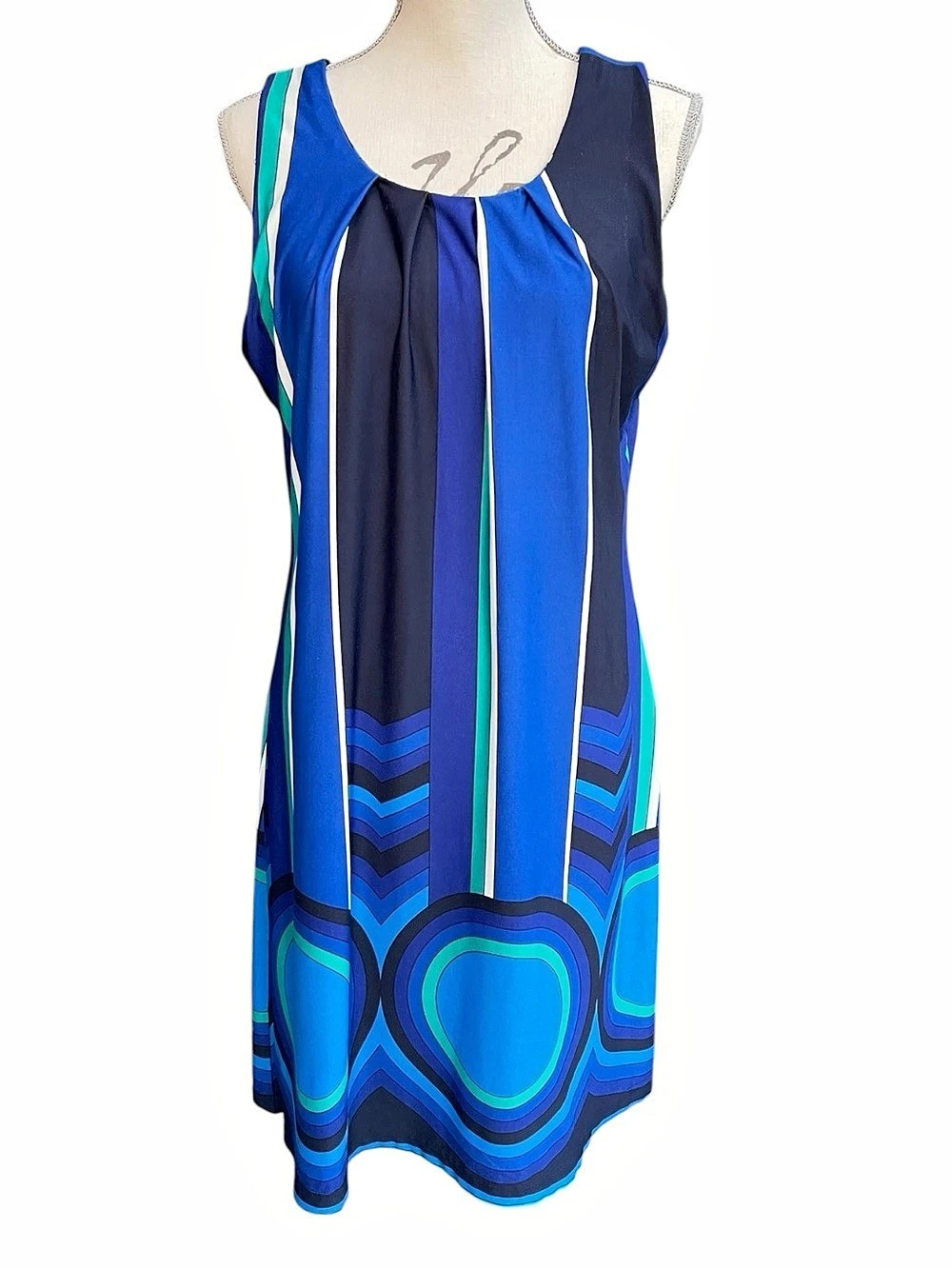 Lori M Collection Blue Geometric Sleeveless Keyhole Back Mini Dress (L)